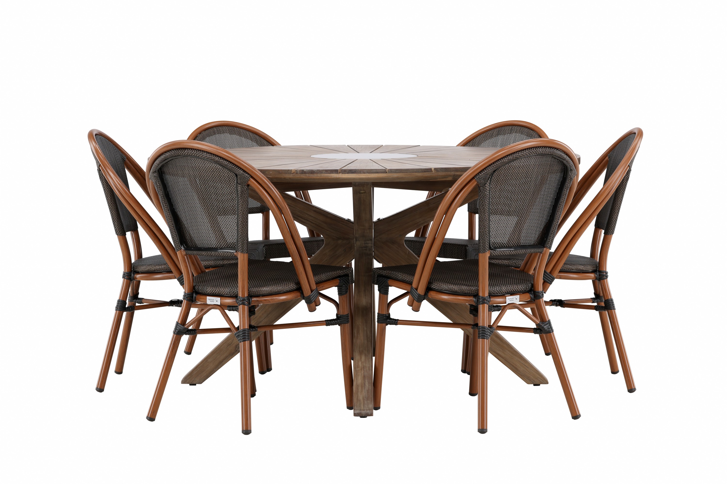 rosario matgrupp utomhus rund 140 cm + 6 st guarda matstolar svart/brun -