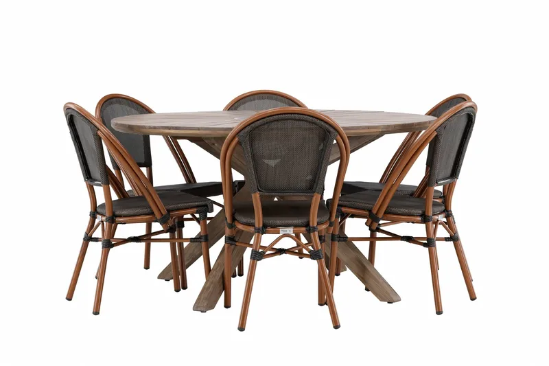 Rosario Matgrupp Rund 140 cm + 6 st Guarda Matstolar Svart/Brun - Utemöbler - Utegrupp - Matgrupper utomhus