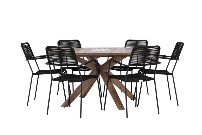 Rosario Matgrupp Rund 140 cm + 6 st Hochanas Matstolar Svart/Brun - Utemöbler - Utegrupp - Matgrupper utomhus