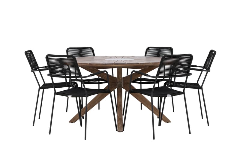 ROSARIO Matgrupp Utomhus Rund 140 cm + 6 st Hochanas Matstolar Svart/Brun - Utemöbler - Utegrupp - Matgrupper utomhus