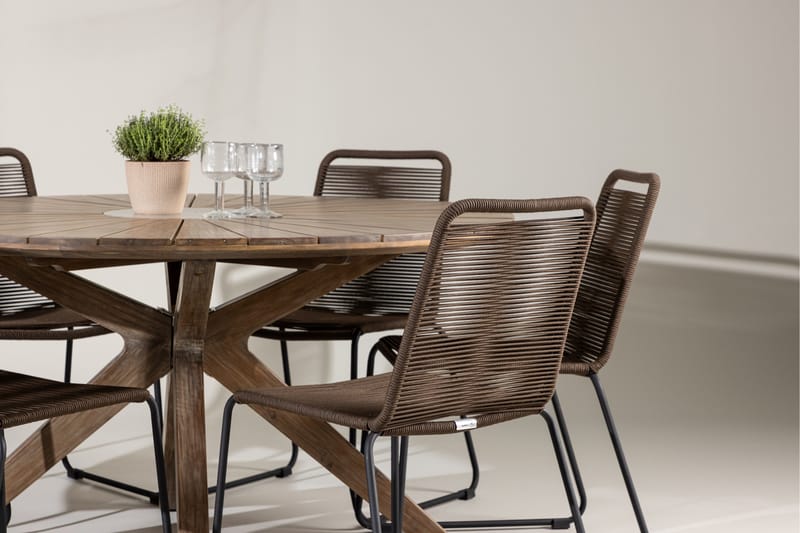 Rosario Matgrupp Rund 140 cm + 6 st Lindos Matstolar Brun - Utemöbler - Utegrupp - Matgrupper utomhus