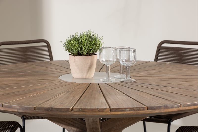 Rosario Matgrupp Rund 140 cm + 6 st Lindos Matstolar Brun - Utemöbler - Utegrupp - Matgrupper utomhus