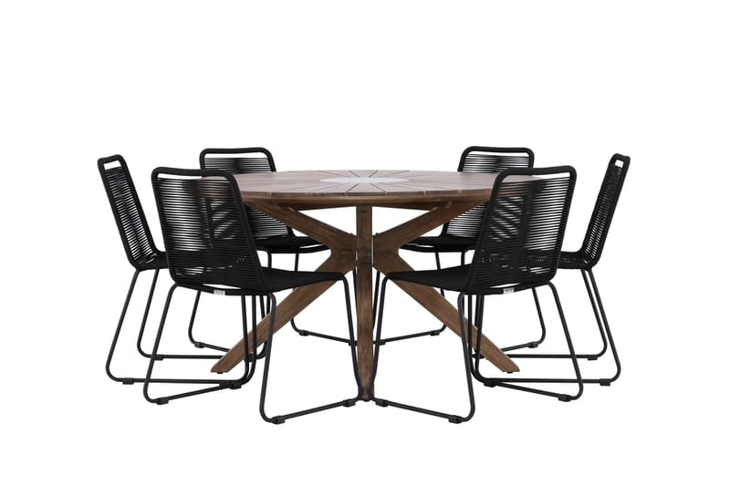 ROSARIO Matgrupp Utomhus Rund 140 cm + 6 st Linero Matstolar Svart/Brun - Utemöbler - Utegrupp - Matgrupper utomhus