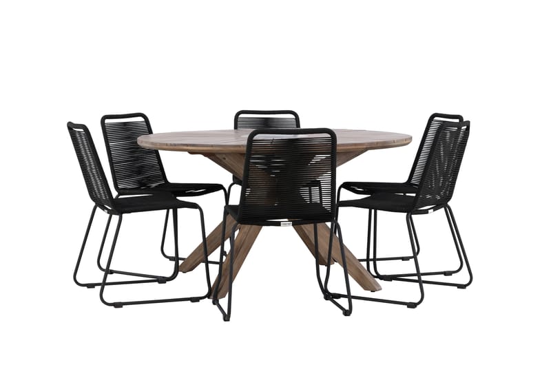 ROSARIO Matgrupp Utomhus Rund 140 cm + 6 st Linero Matstolar Svart/Brun - Utemöbler - Utegrupp - Matgrupper utomhus