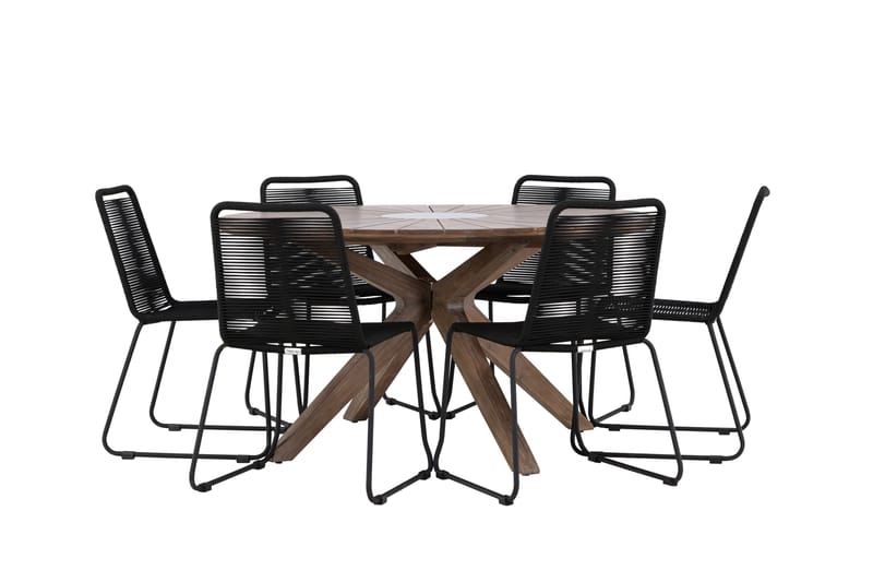 ROSARIO Matgrupp Utomhus Rund 140 cm + 6 st Linero Matstolar Svart/Brun - Utemöbler - Utegrupp - Matgrupper utomhus