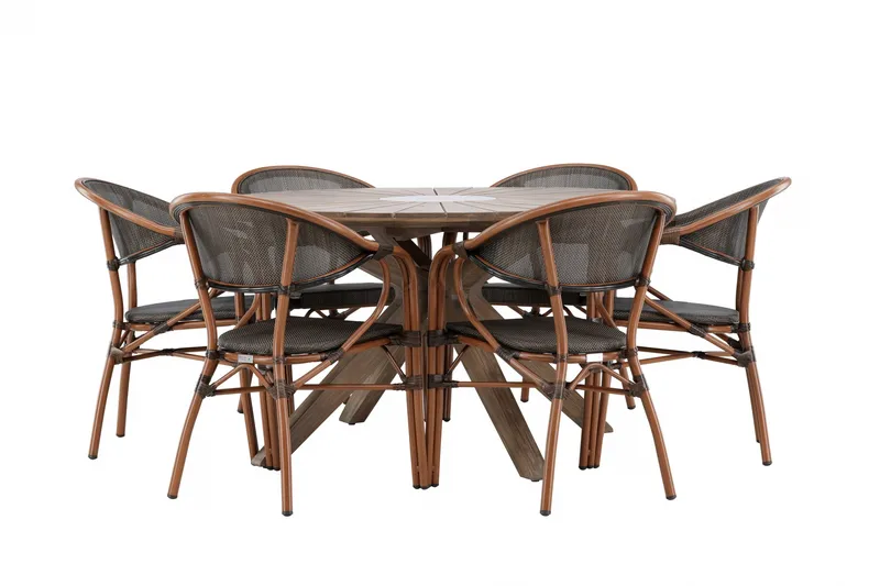 Rosario Matgrupp Rund 140 cm + 6 st Vila Matstolar Svart/Brun - Utemöbler - Utegrupp - Matgrupper utomhus