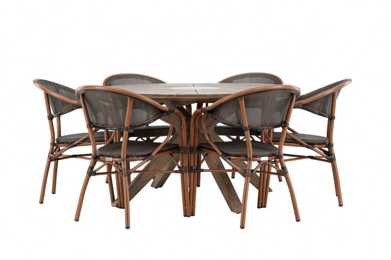 Rosario Matgrupp Rund 140 cm + 6 st Vila Matstolar Svart/Brun - Utemöbler - Utegrupp - Matgrupper utomhus