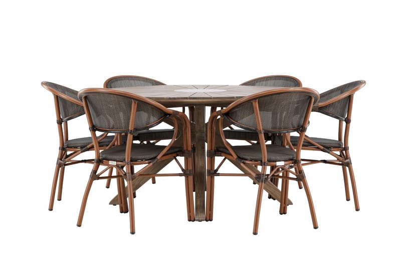 Rosario Matgrupp Rund 140 cm + 6 st Vila Matstolar Svart/Brun