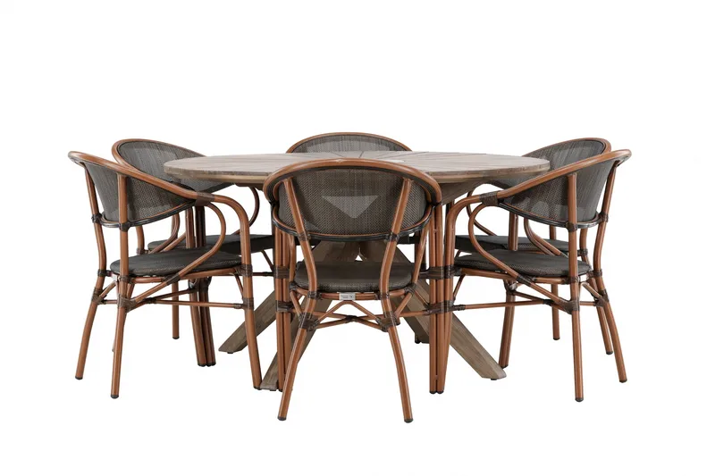 Rosario Matgrupp Rund 140 cm + 6 st Vila Matstolar Svart/Brun - Utemöbler - Utegrupp - Matgrupper utomhus