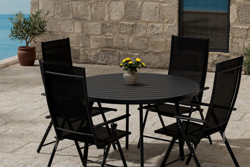 Runt matbord Giardini 120 cm Utomhus med 4 Levanzo Karmstol - Utemöbler - Utegrupp - Matgrupper utomhus