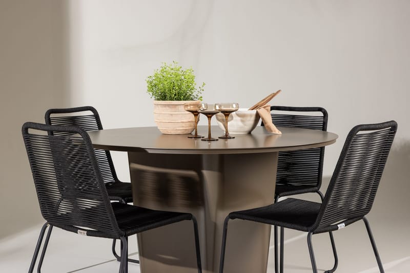 Santa Fe Matbord Utomhus med 4 Lindos Stapelstol Svart - Utemöbler - Utegrupp - Matgrupper utomhus