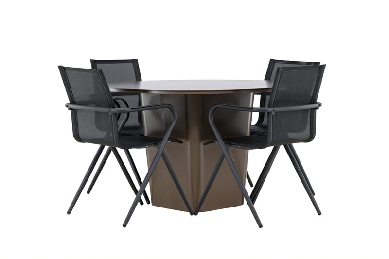 Santa Fe Matgrupp Utomhus Rund 120 cm + 4 st Alling Matstolar Svart/Brun