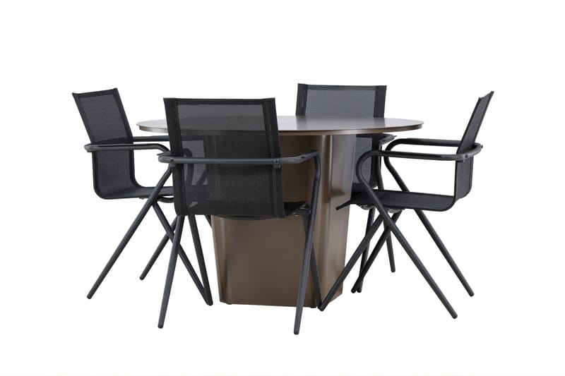 Santa Fe Matgrupp Utomhus Rund 120 cm + 4 st Alling Matstolar Svart/Brun - Utemöbler - Utegrupp - Matgrupper utomhus