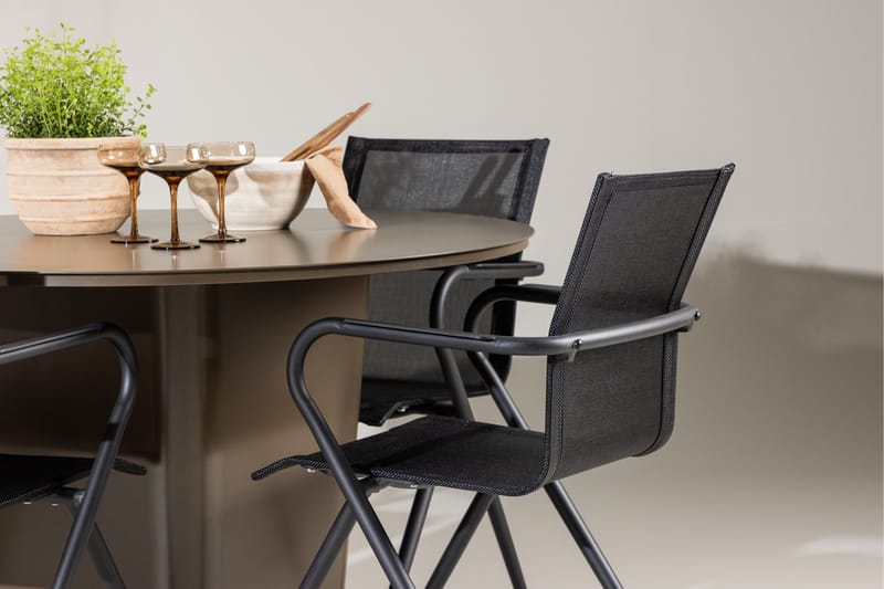 Santa Fe Matgrupp Utomhus Rund 120 cm + 4 st Alling Matstolar Svart/Brun - Utemöbler - Utegrupp - Matgrupper utomhus