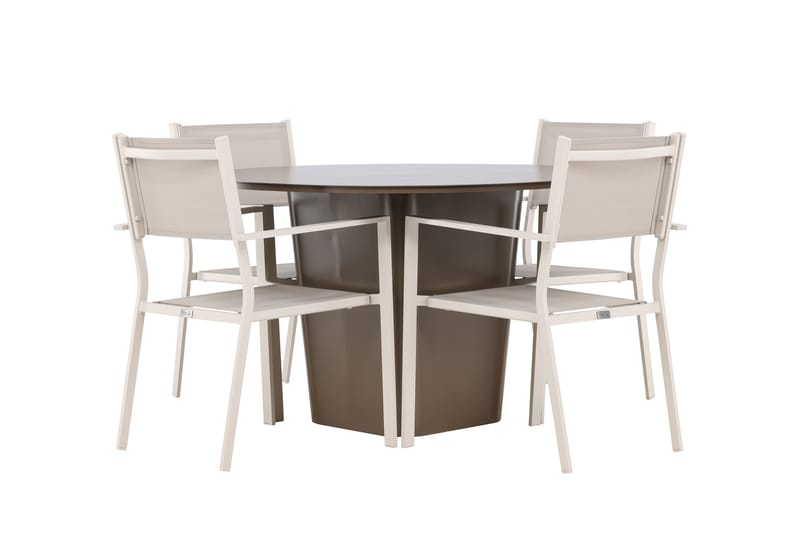 SANTA FE Matgrupp Utomhus Rund 120 cm + 4 st Copacabana Matstolar Beige/Brun - Utemöbler - Utegrupp - Matgrupper utomhus