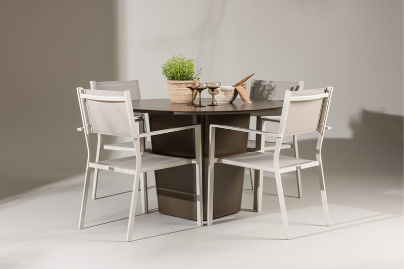 SANTA FE Matgrupp Utomhus Rund 120 cm + 4 st Copacabana Matstolar Beige/Brun - Utemöbler - Utegrupp - Matgrupper utomhus