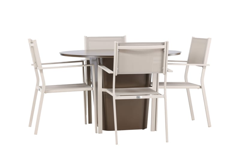 SANTA FE Matgrupp Utomhus Rund 120 cm + 4 st Copacabana Matstolar Beige/Brun - Utemöbler - Utegrupp - Matgrupper utomhus