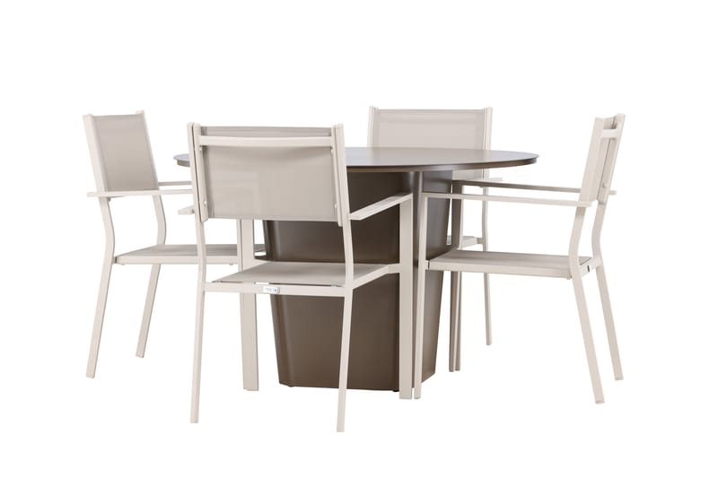 SANTA FE Matgrupp Utomhus Rund 120 cm + 4 st Copacabana Matstolar Beige/Brun - Utemöbler - Utegrupp - Matgrupper utomhus