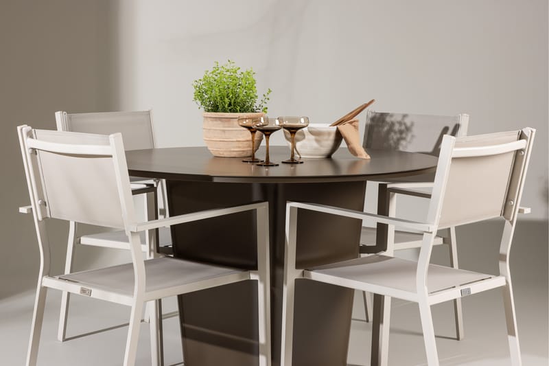 SANTA FE Matgrupp Utomhus Rund 120 cm + 4 st Copacabana Matstolar Beige/Brun - Utemöbler - Utegrupp - Matgrupper utomhus