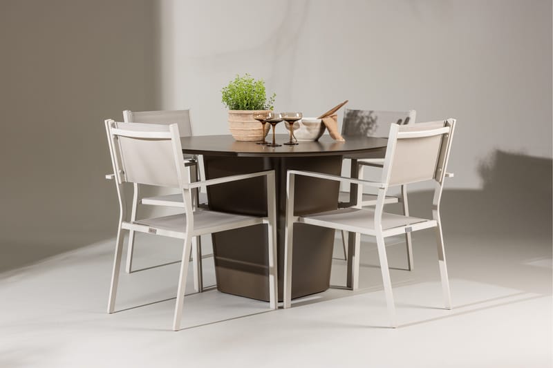 Santa Fe Matgrupp Utomhus Rund 120 cm + 4 st Copacabana Matstolar Beige/Brun - Utemöbler - Utegrupp - Matgrupper utomhus