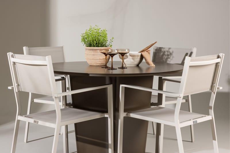 Santa Fe Matgrupp Utomhus Rund 120 cm + 4 st Copacabana Matstolar Beige/Brun - Utemöbler - Utegrupp - Matgrupper utomhus