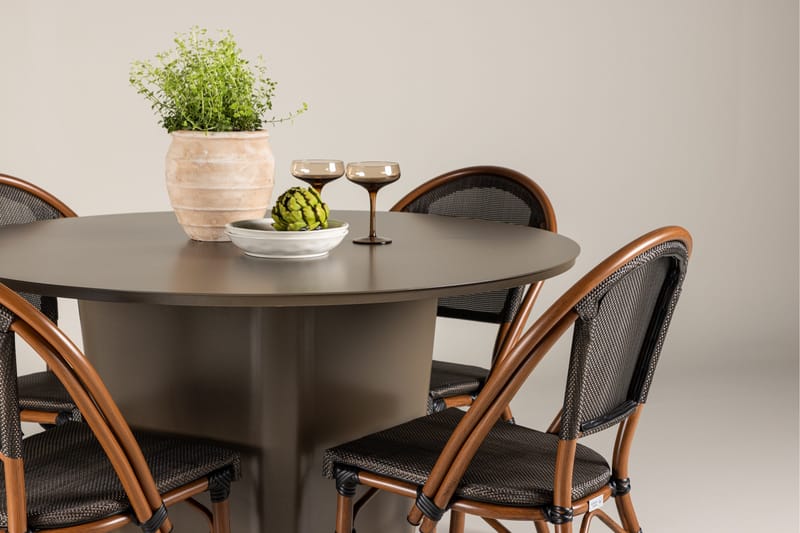 Santa Fe Matgrupp Rund 120 cm + 4 st Guarda Matstolar Svart/Brun - Utemöbler - Utegrupp - Matgrupper utomhus