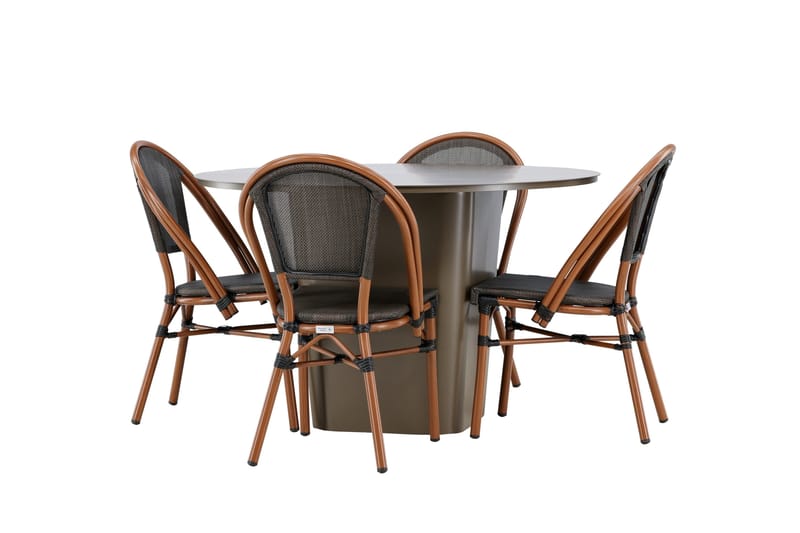 Santa Fe Matgrupp Rund 120 cm + 4 st Guarda Matstolar Svart/Brun - Utemöbler - Utegrupp - Matgrupper utomhus