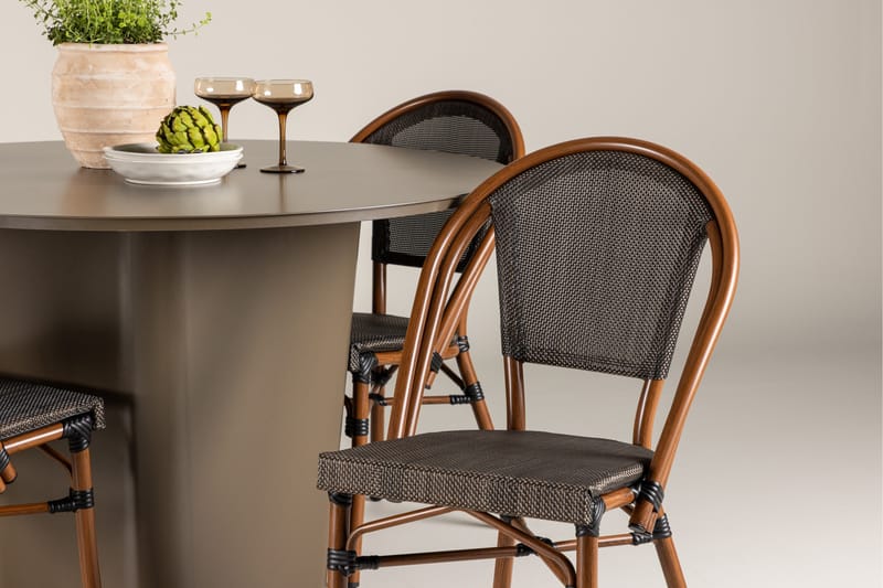 Santa Fe Matgrupp Rund 120 cm + 4 st Guarda Matstolar Svart/Brun - Utemöbler - Utegrupp - Matgrupper utomhus