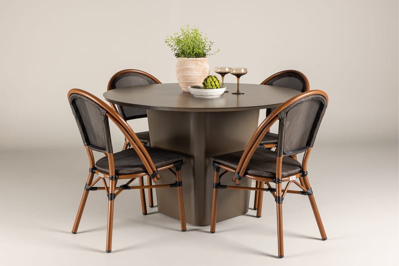 Santa Fe Matgrupp Rund 120 cm + 4 st Guarda Matstolar Svart/Brun - Utemöbler - Utegrupp - Matgrupper utomhus