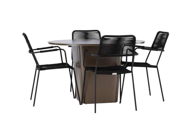 Santa Fe Matgrupp Utomhus Rund 120 cm + 4 st Hochanas Matstolar Svart/Brun - Utemöbler - Utegrupp - Matgrupper utomhus