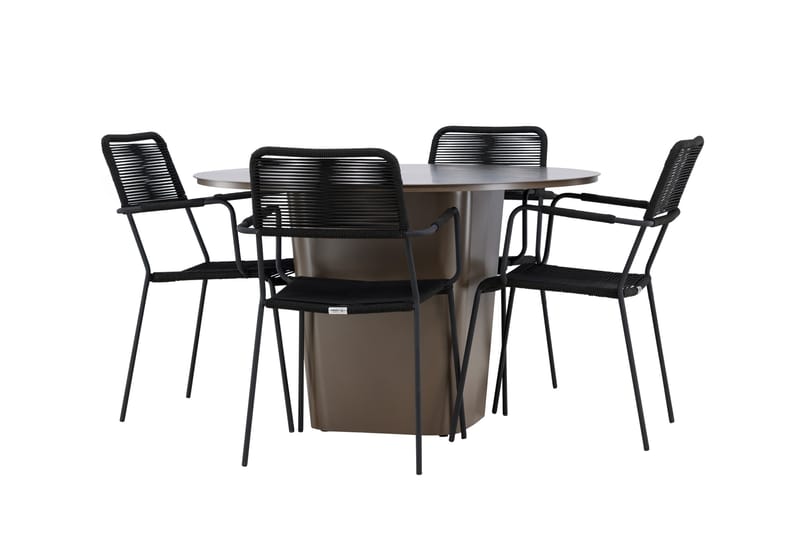 Santa Fe Matgrupp Utomhus Rund 120 cm + 4 st Hochanas Matstolar Svart/Brun - Utemöbler - Utegrupp - Matgrupper utomhus