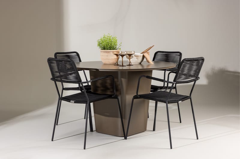 Santa Fe Matgrupp Utomhus Rund 120 cm + 4 st Hochanas Matstolar Svart/Brun - Utemöbler - Utegrupp - Matgrupper utomhus