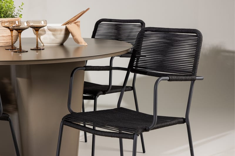 Santa Fe Matgrupp Utomhus Rund 120 cm + 4 st Hochanas Matstolar Svart/Brun - Utemöbler - Utegrupp - Matgrupper utomhus