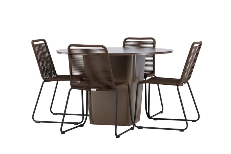 Santa Fe Matgrupp Utomhus Rund 120 cm + 4 st Lindos Matstolar Brun - Utemöbler - Utegrupp - Matgrupper utomhus