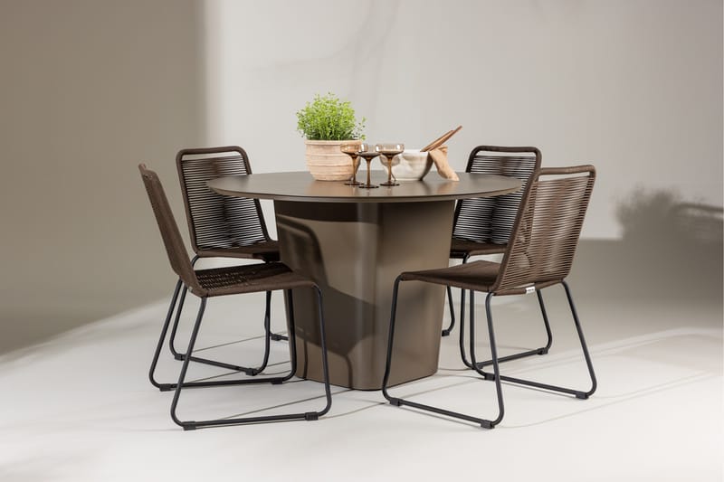 Santa Fe Matgrupp Utomhus Rund 120 cm + 4 st Lindos Matstolar Brun - Utemöbler - Utegrupp - Matgrupper utomhus