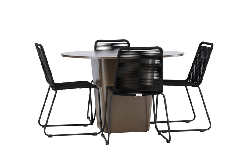 Santa Fe Matgrupp Utomhus Rund 120 cm + 4 st Linero Matstolar Svart/Brun - Utemöbler - Utegrupp - Matgrupper utomhus
