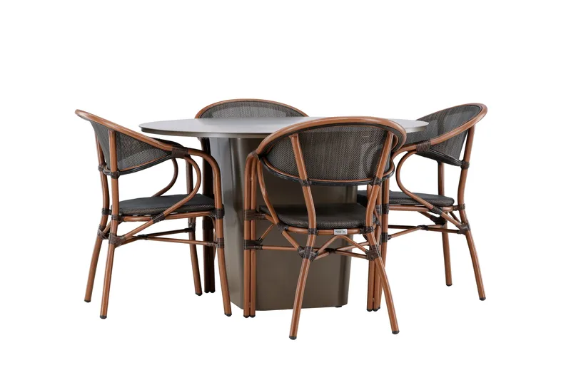Santa Fe Matgrupp Rund 120 cm + 4 st Vila Matstolar Svart/Brun - Utemöbler - Utegrupp - Matgrupper utomhus