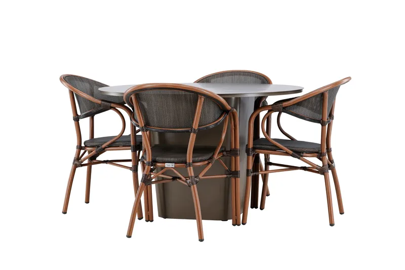 Santa Fe Matgrupp Rund 120 cm + 4 st Vila Matstolar Svart/Brun - Utemöbler - Utegrupp - Matgrupper utomhus