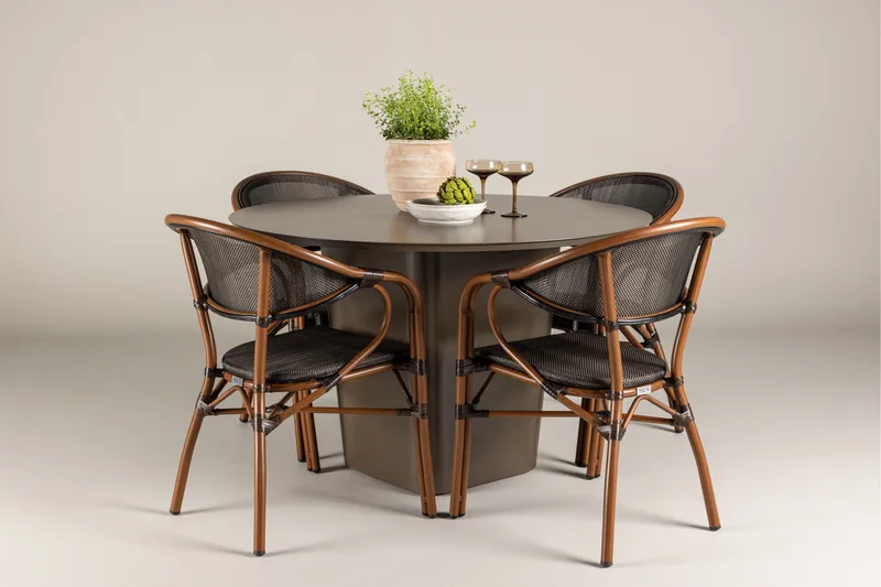 Santa Fe Matgrupp Rund 120 cm + 4 st Vila Matstolar Svart/Brun - Utemöbler - Utegrupp - Matgrupper utomhus