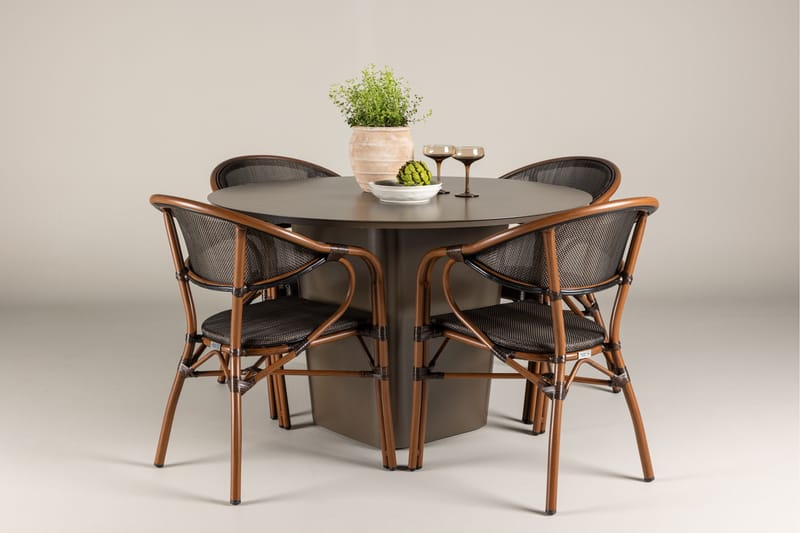 Santa Fe Matgrupp Rund 120 cm + 4 st Vila Matstolar Svart/Brun - Utemöbler - Utegrupp - Matgrupper utomhus