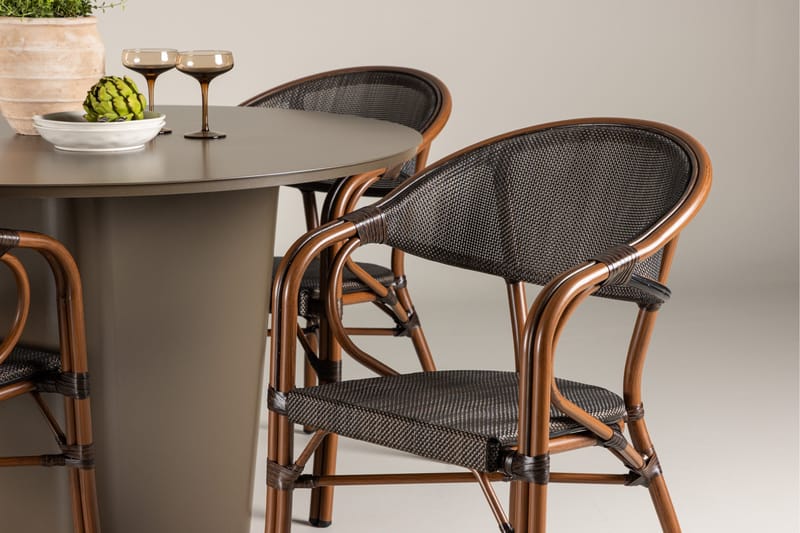 Santa Fe Matgrupp Rund 120 cm + 4 st Vila Matstolar Svart/Brun - Utemöbler - Utegrupp - Matgrupper utomhus