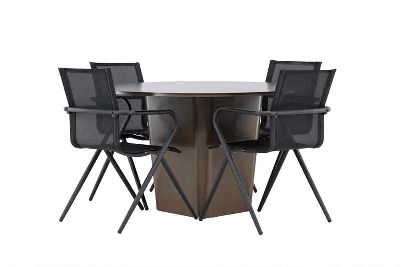 Santa Matgrupp Utomhus 120 cm Rund med 4 Alina Utestolar - Brun - Utemöbler - Utegrupp - Matgrupper utomhus