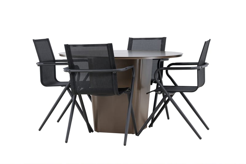 Santa Matgrupp Utomhus 120 cm Rund med 4 Alina Utestolar - Brun - Utemöbler - Utegrupp - Matgrupper utomhus