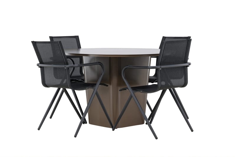 Santa Matgrupp Utomhus 120 cm Rund med 4 Alina Utestolar - Brun - Utemöbler - Utegrupp - Matgrupper utomhus