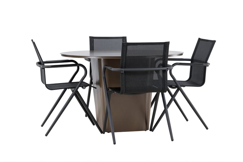 Santa Matgrupp Utomhus 120 cm Rund med 4 Alina Utestolar - Brun - Utemöbler - Utegrupp - Matgrupper utomhus