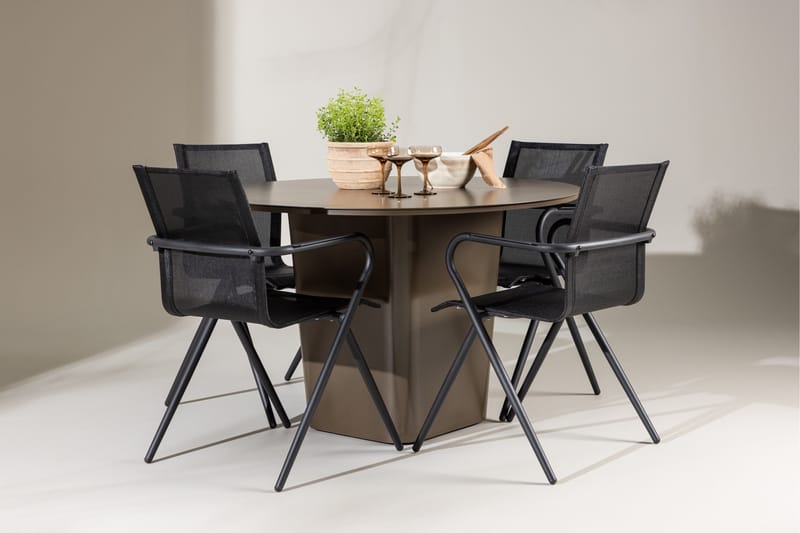 Santa Matgrupp Utomhus 120 cm Rund med 4 Alina Utestolar - Brun - Utemöbler - Utegrupp - Matgrupper utomhus