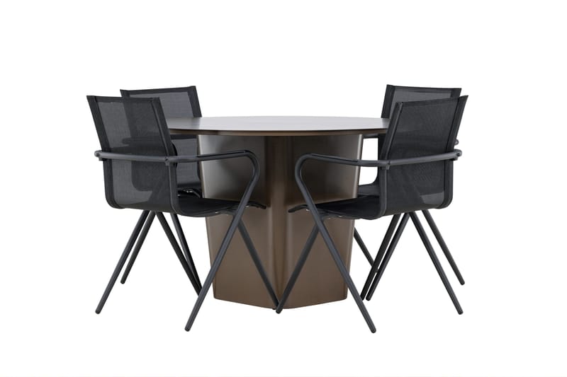 Santa Matgrupp Utomhus 120 cm Rund med 4 Alina Utestolar - Brun - Utemöbler - Utegrupp - Matgrupper utomhus