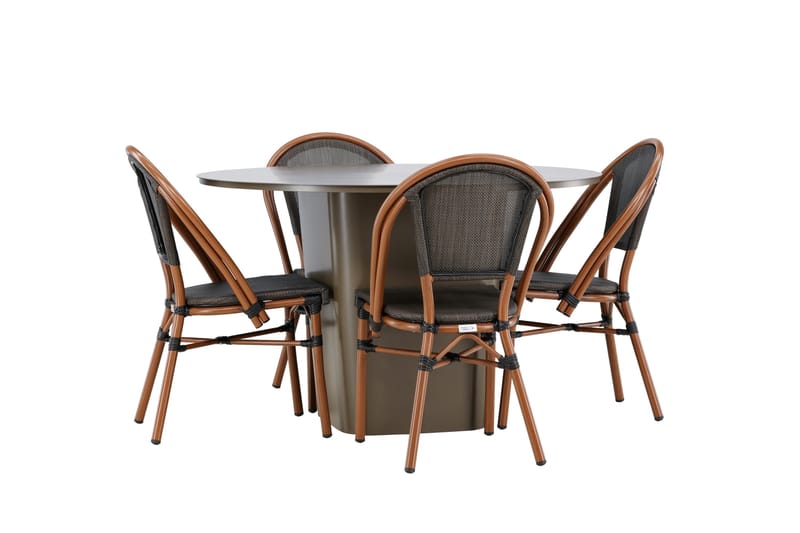 Santa Matgrupp Utomhus 120 cm Rund med 4 Guarda Utestolar - Brun - Utemöbler - Utegrupp - Matgrupper utomhus