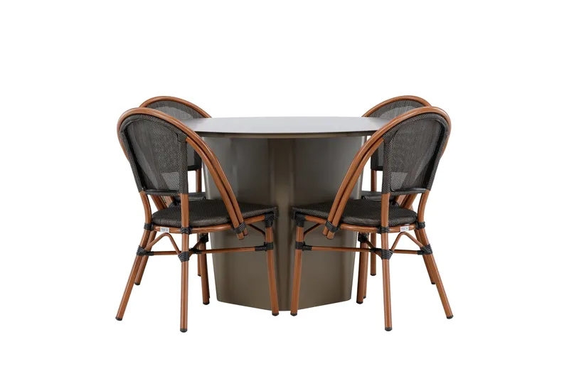 Santa Matgrupp Utomhus 120 cm Rund med 4 Guarda Utestolar, Brun