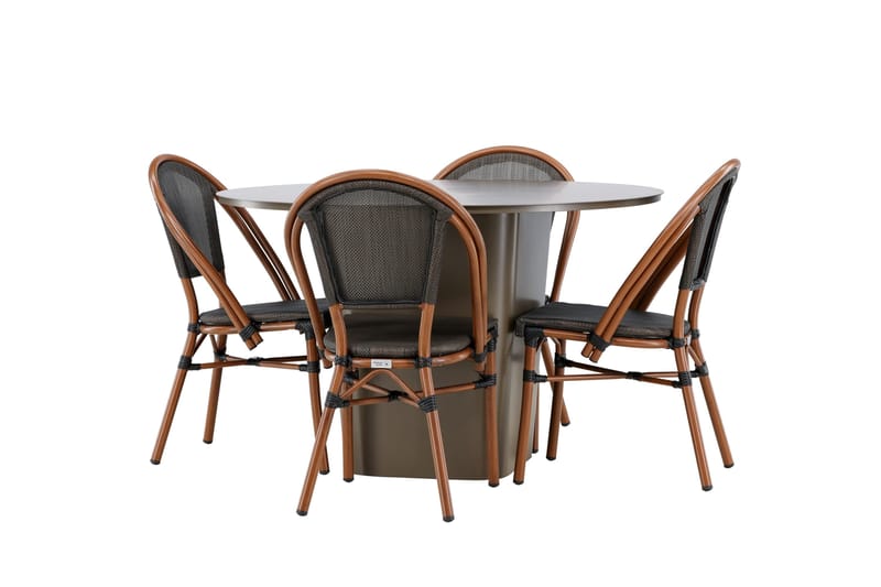 Santa Matgrupp Utomhus 120 cm Rund med 4 Guarda Utestolar - Brun - Utemöbler - Utegrupp - Matgrupper utomhus